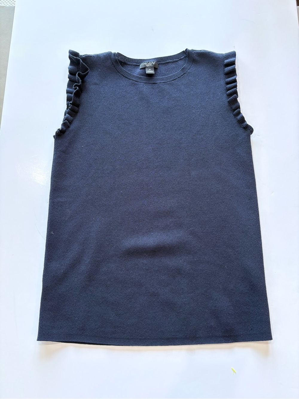 Ann Taylor Factory Navy Sleeveless Ruffle-Trim Knit Shell